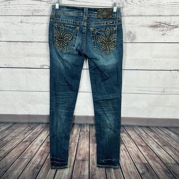 Miss Me Jeans Womens 27 Skinny Long Western Embellished Floral Rhinestone Bling - Picture 1 of 14